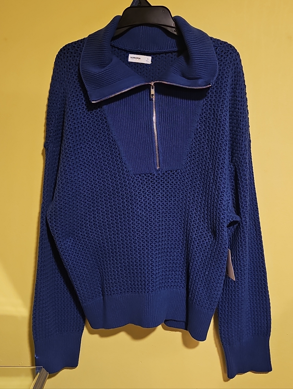 NWT Sonoma Goods For Life Women's Size XL Blue Open Stitch Quarter Zip Sweater